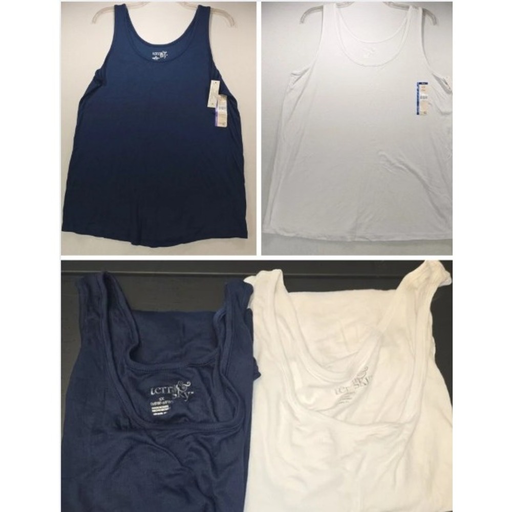 Terra & Sky Womens Plus 1X 16W-18W Rib Layering Tank Set Navy Blue White 2 Pack
